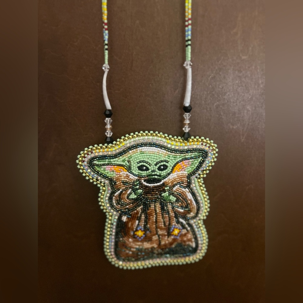 Beaded Grogu Medallion Necklace